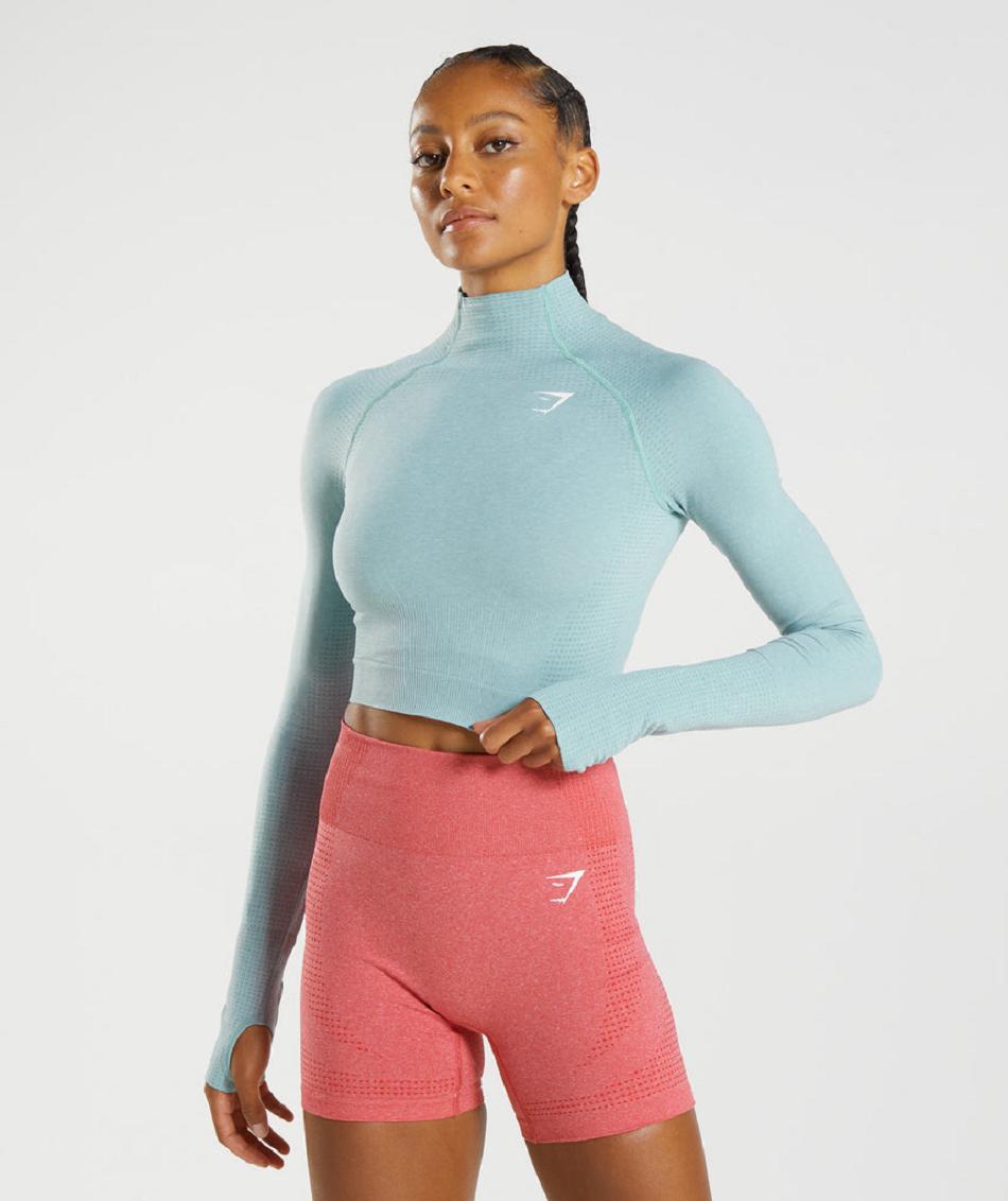 Corp Tops Gymshark Vital Seamless 2.0 High Neck Midi Mujer Azules | CO 2522GSO